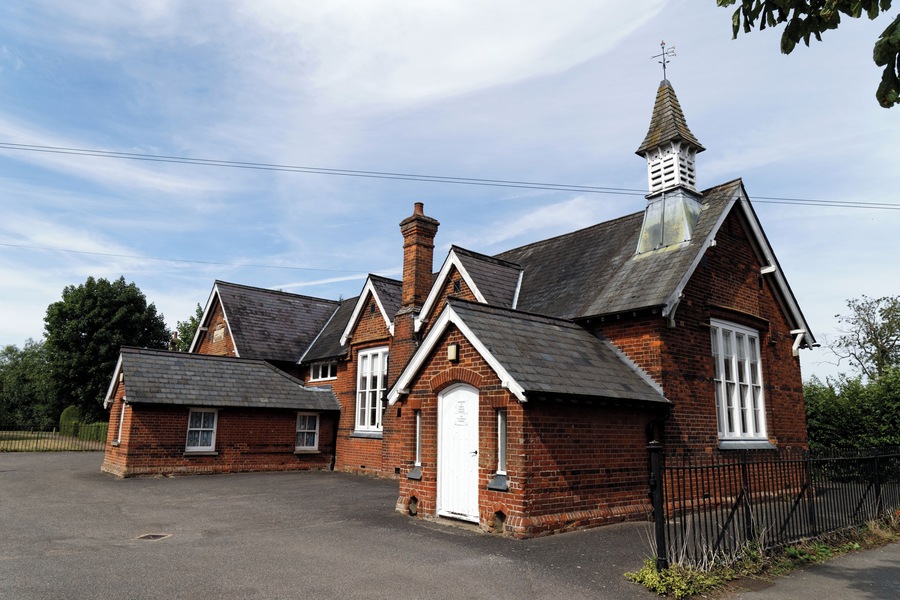 School (originally a Board School) on Crow Street at Henham, in Essex, England . Software: RAW file lens-corrected, optimized and converted to JPEG with DxO OpticsPro 10 Elite, and likely further optimized and/or cropped and/or spun with Adobe Photoshop CS2.