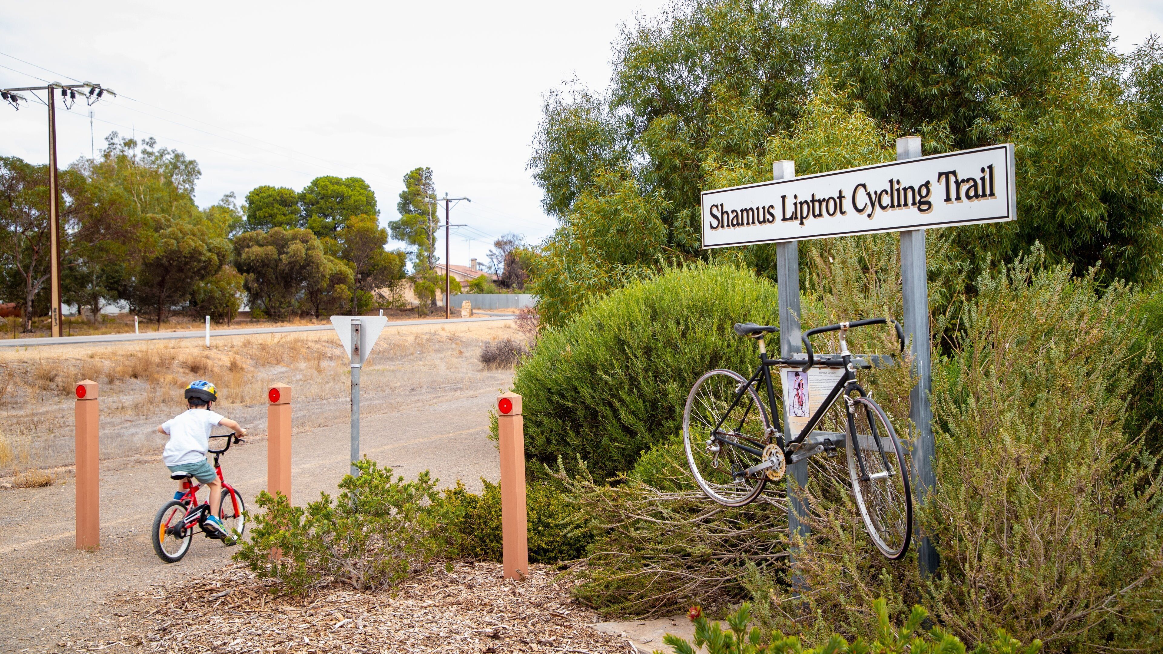 Balaklava featuring signage as well as an individual child