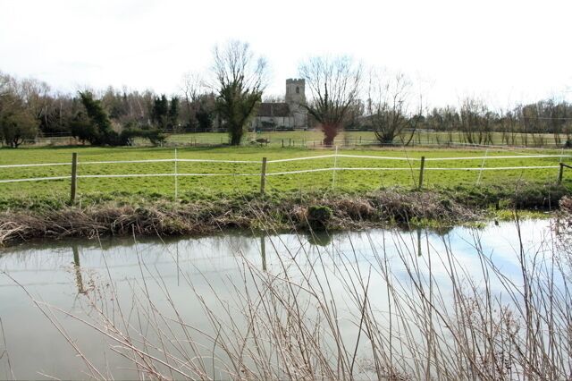 Hauxton Church from the North The River Cam (or Granta) flows in the foreground.