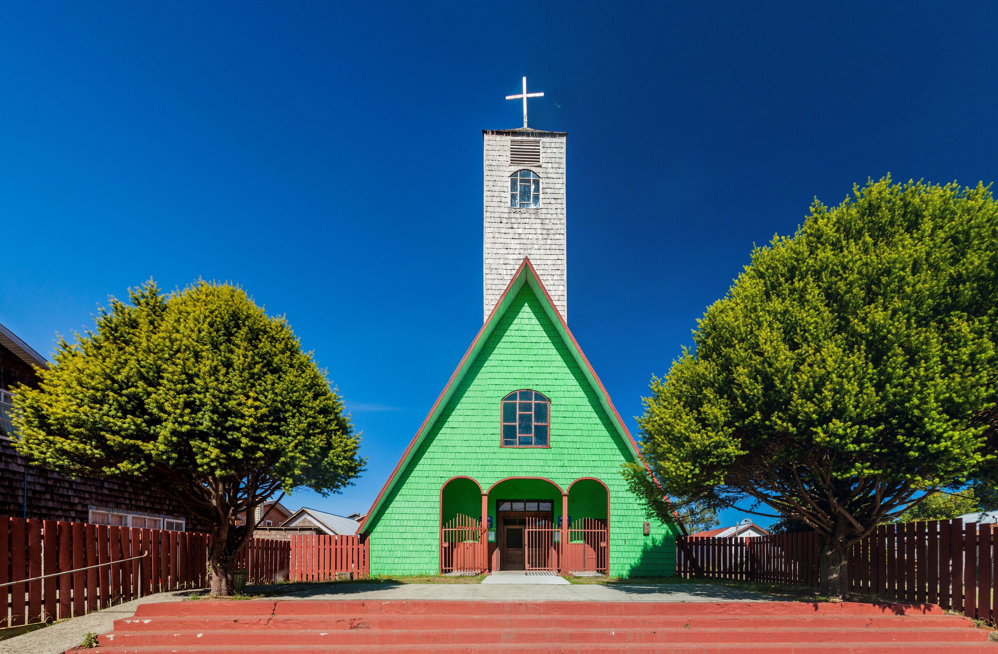 Wooden church listed in UNESCO, Curaco de Velez village, Isla Quinchao island, Chile