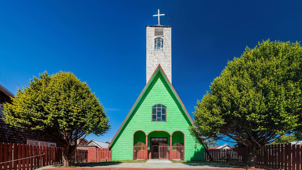 Wooden church listed in UNESCO, Curaco de Velez village, Isla Quinchao island, Chile