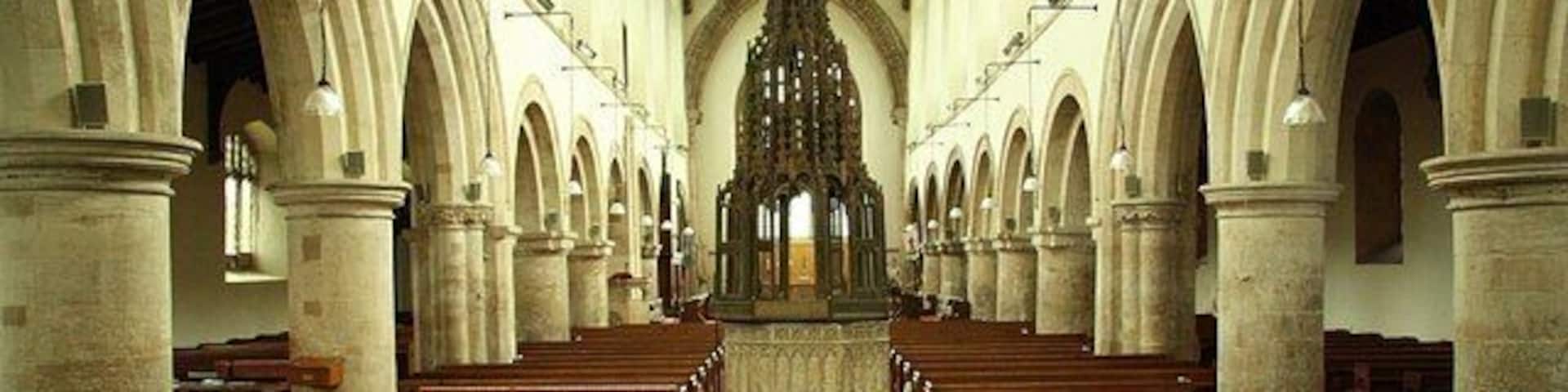 St.James' nave Fantastic nine-bay Norman arcades, the three west bays (nearest) are pointed gothic but late 12th century nonetheless, part of a former Priory church at Freiston