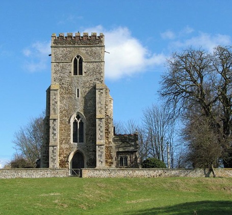 West tower of All Saints' parish church, Shouldham, Norfolk, seen from the west