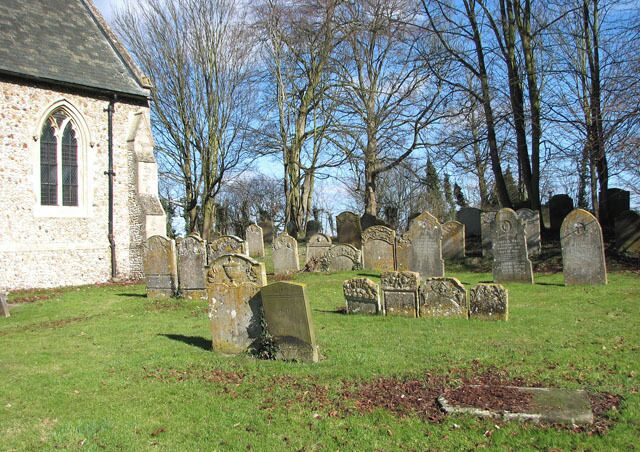 The church of All Saints in Shouldham - churchyard. For a view of the church see > 1738436.