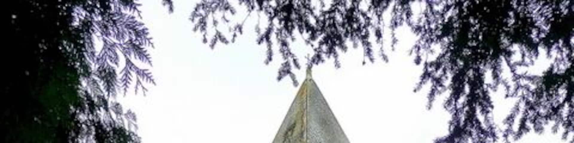 St. Peter's church, Daylesford A fine 19th century building with gothic references; looking from the south-east.