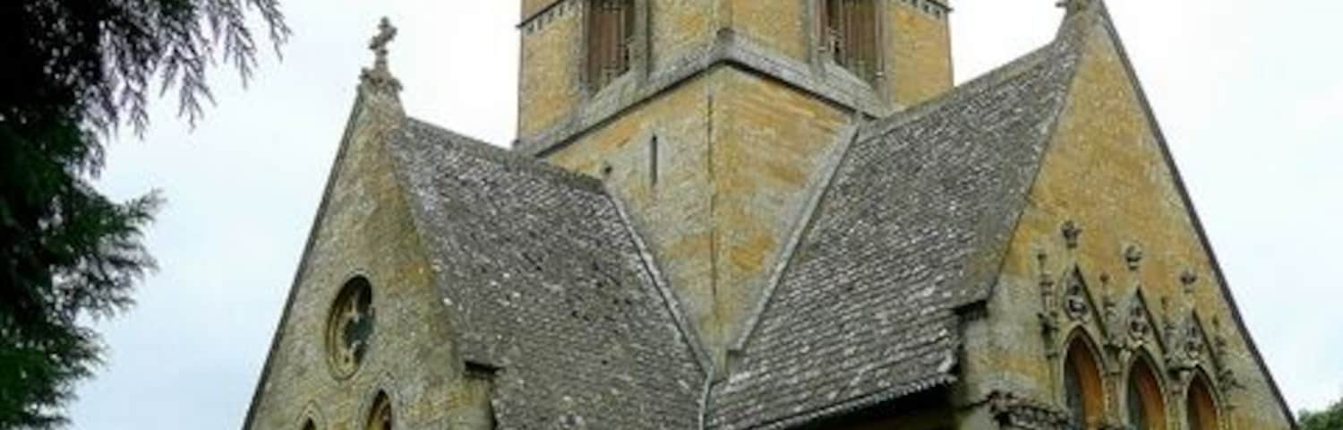 St. Peter's church, Daylesford A fine 19th century building with gothic references; looking from the south-east.