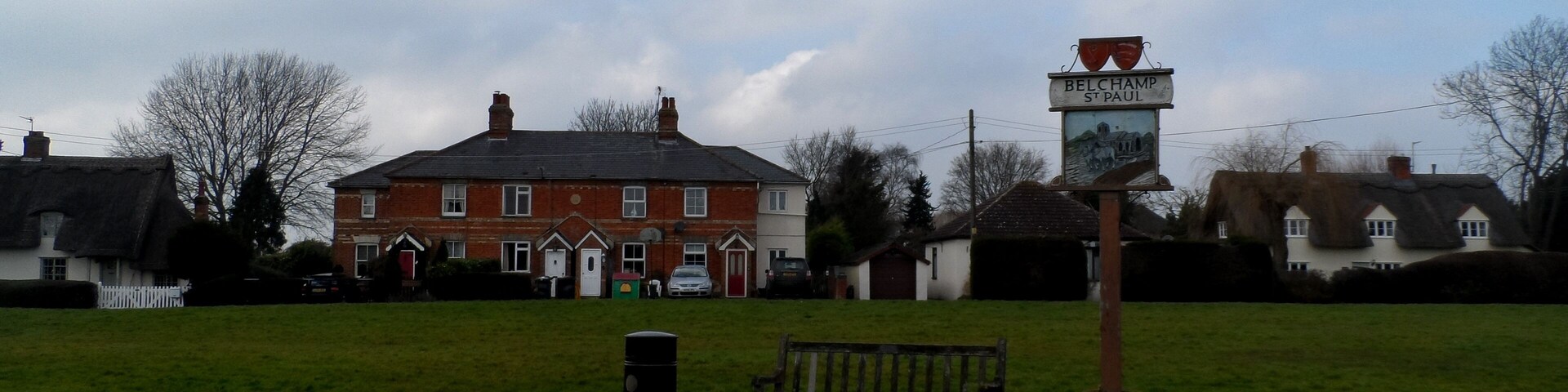 Green and village sign, Belchamp St Pauls
