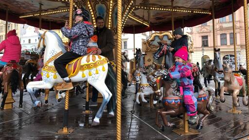 Love is a carousel. Beautiful Christmas market in Pilzen, Czech.