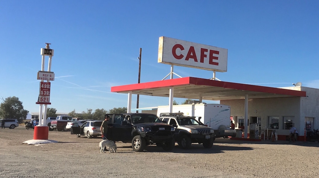 Roy’s Café is in Amboy, a town with 8 inhabitants on the old Route 66. The mayor of the town bought it on e-bay... the café only serves instant coffee!