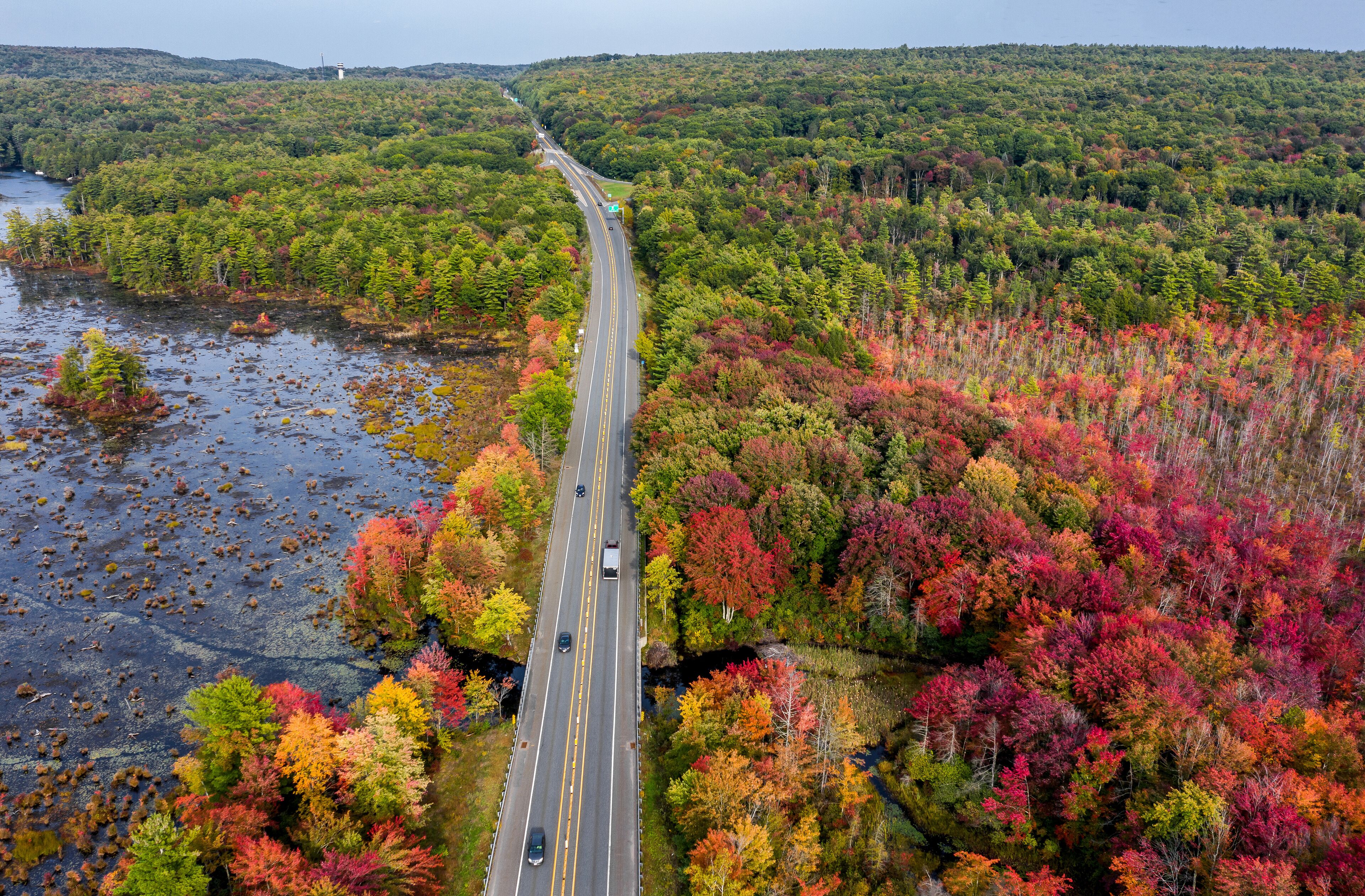 Aerial view of Athol, Massachusetts in autumn 