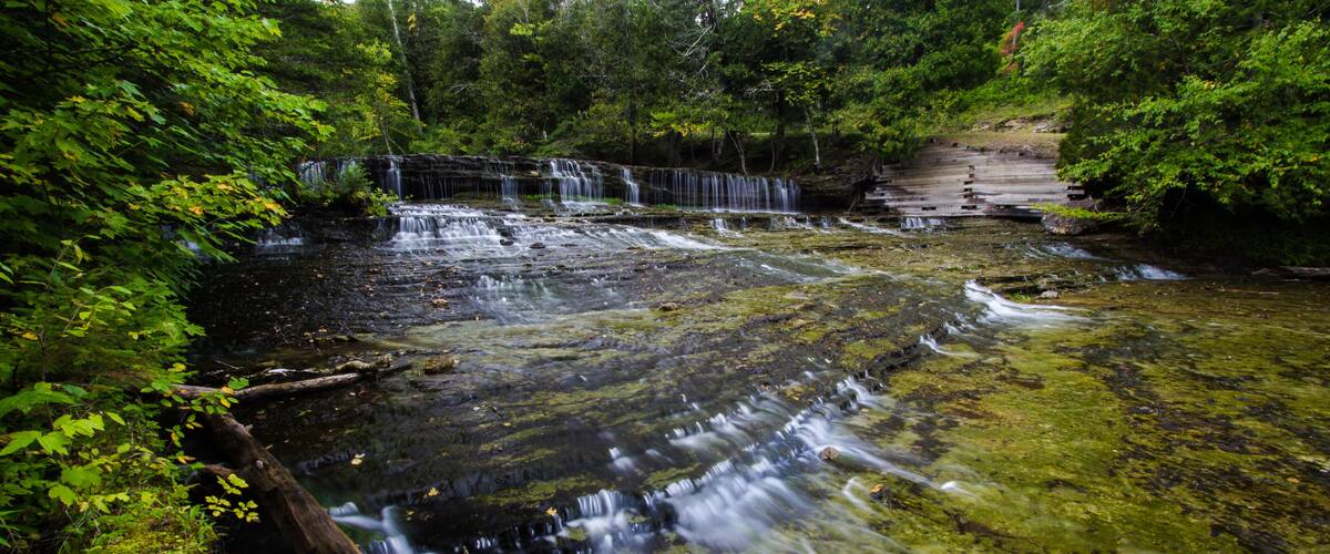 Au Train Falls. Beautiful Au Train Falls is located in Michigan's Upper Peninsula in the Hiawatha National Forest.