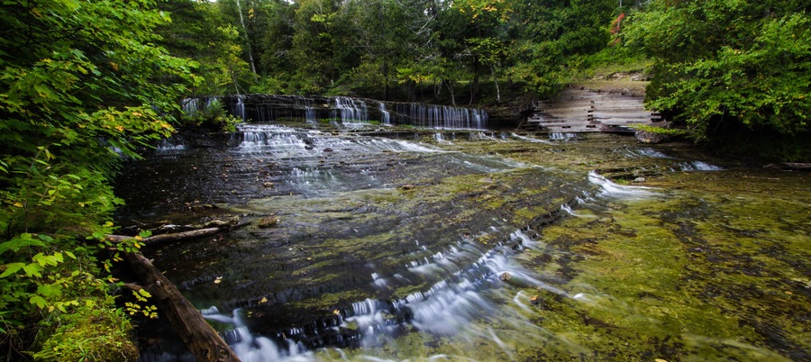 Au Train Falls. Beautiful Au Train Falls is located in Michigan's Upper Peninsula in the Hiawatha National Forest.