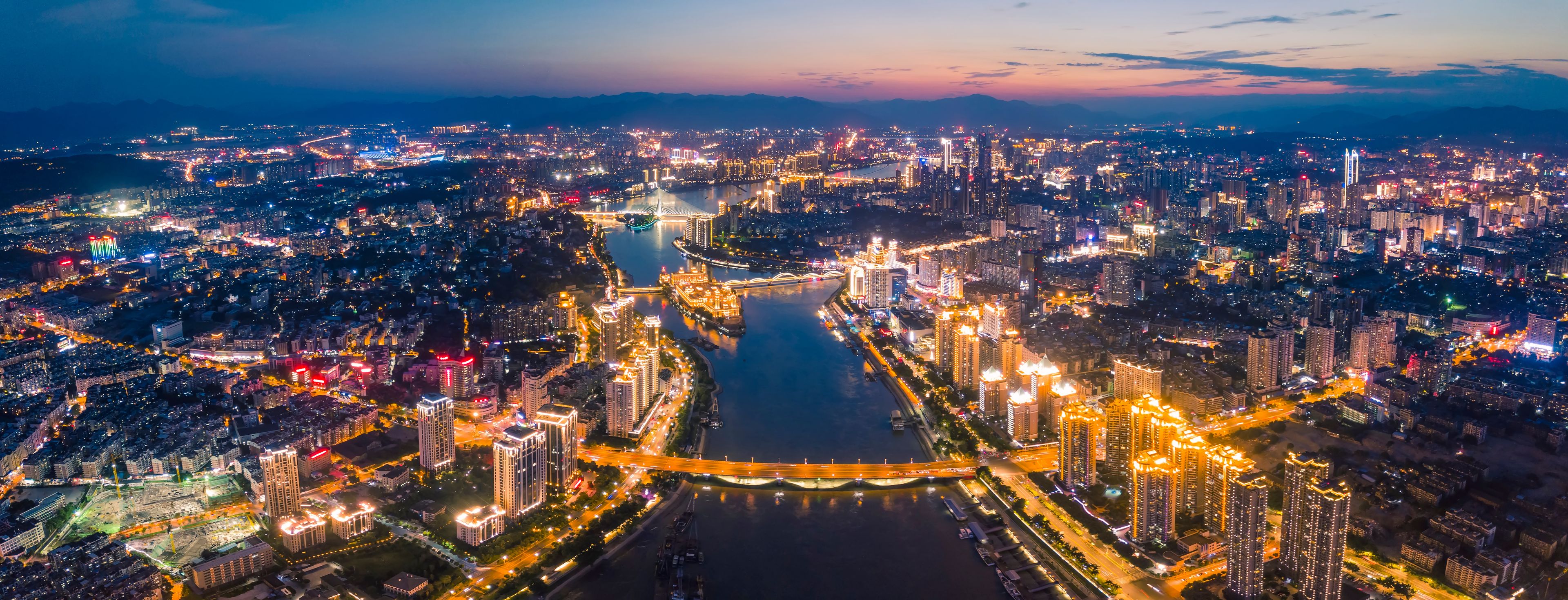 Aerial panorama view of cityscape of Fuzhou in China