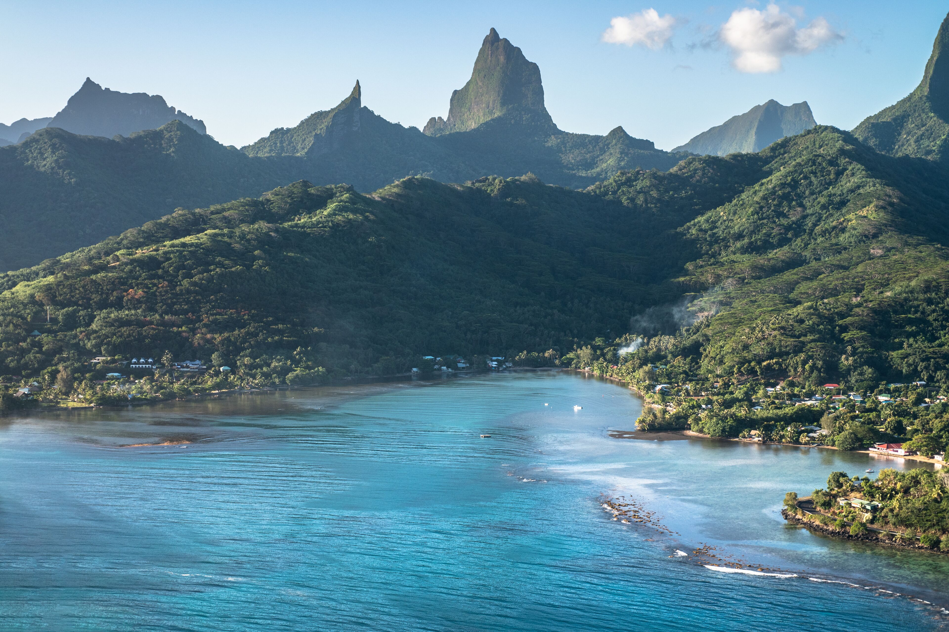 Aerial view of the coast of Moorea in French Polynesia