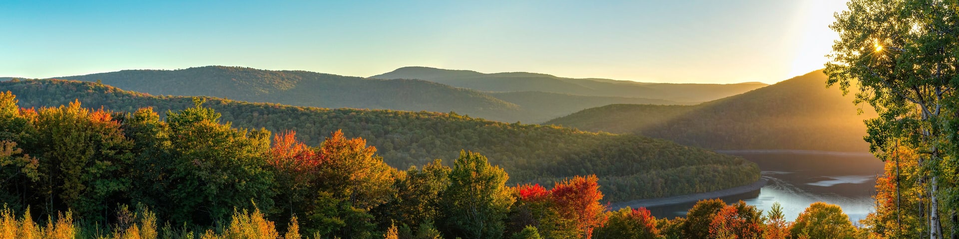 Catskills Reservoir Autumn Sunset Panorama