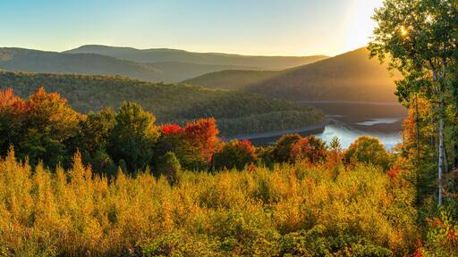 Catskills Reservoir Autumn Sunset Panorama
