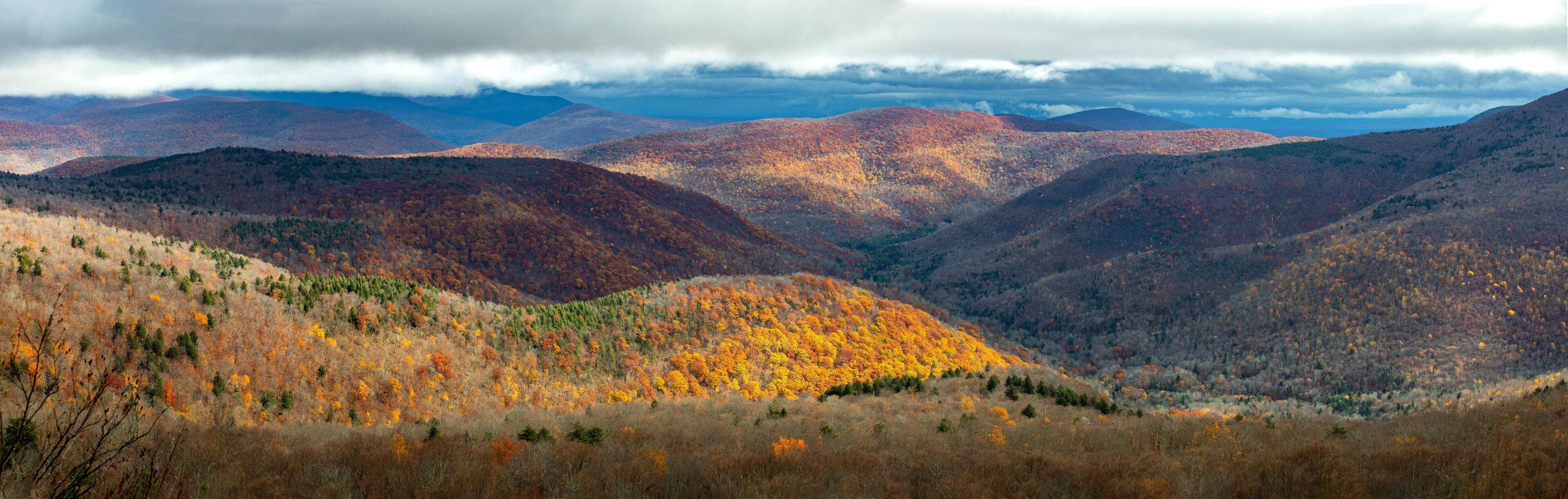 A mountainous landscape with autumn foliage.