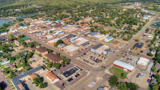 Aerial View of the Town of Chamberlain on the Shore of the Missouri River in South Dakota