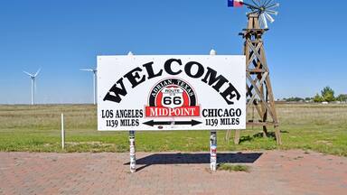 Adrian is just off Interstate 40. It is also the midpoint of the historic Route 66. From here it is 1139 miles East to Chicago and 1139 miles West to Los Angeles. There is also Midpoint Cafe, a 50's style diner with a great burger and fries. However, if you stop you have to ask about their "Ugly Pie."