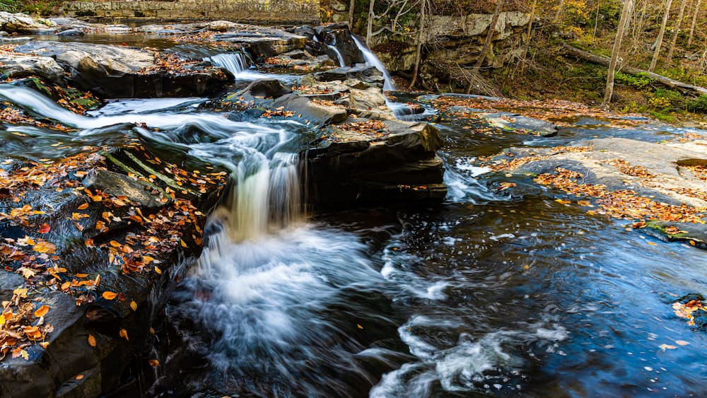Fall Foliage and The Upper Cascades of Brush Creek Falls, Brush Creek Nature Preserve, Athens, West Virginia, USA