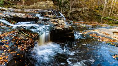 Fall Foliage and The Upper Cascades of Brush Creek Falls, Brush Creek Nature Preserve, Athens, West Virginia, USA