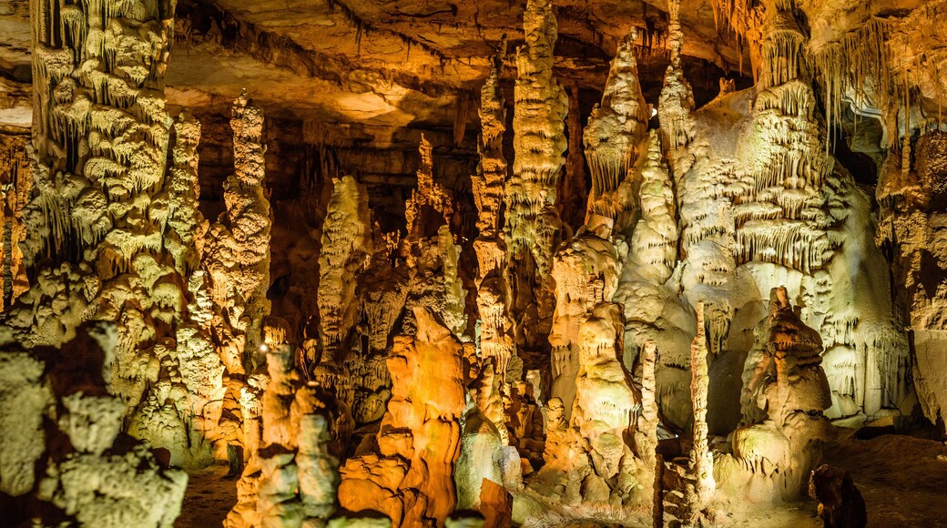 Eine Höhle mit Stalaktiten und Stalagmiten.