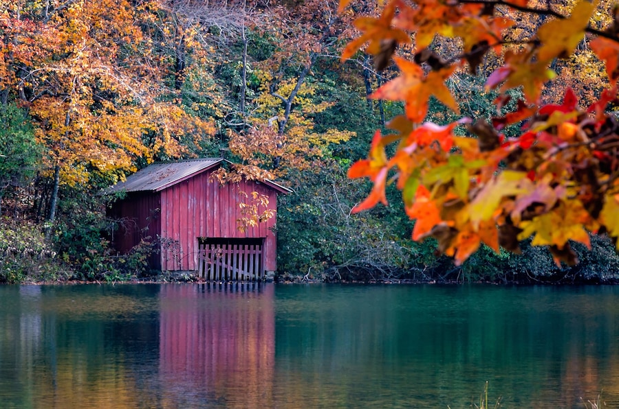 DeSoto Falls boathouse at DeSoto State Park in Mentone Alabama