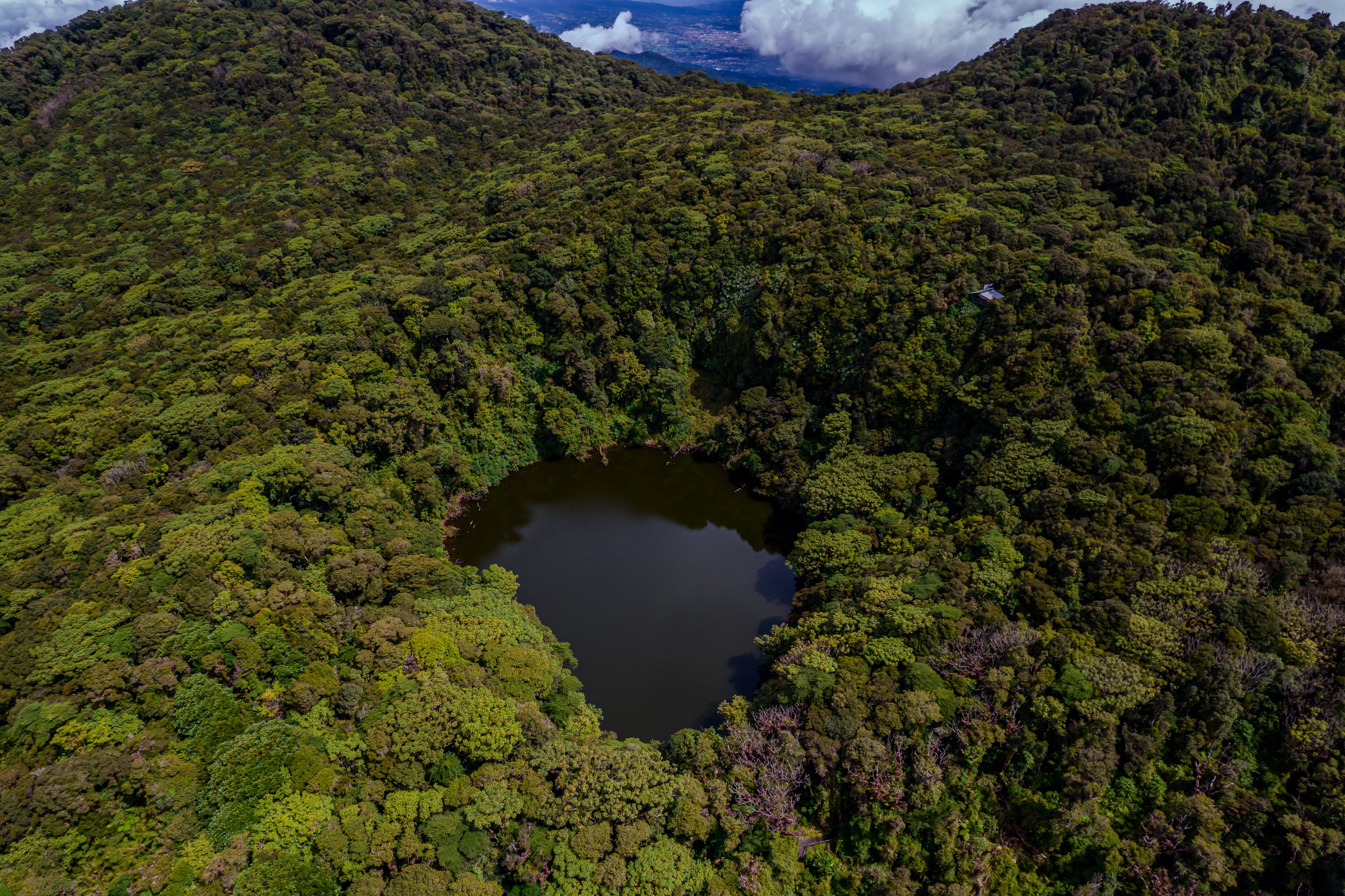 Beautiful aerial view of the Barva Volcano in the Braulio Carrillo National Park, its dens rain forest  in Costa Rica