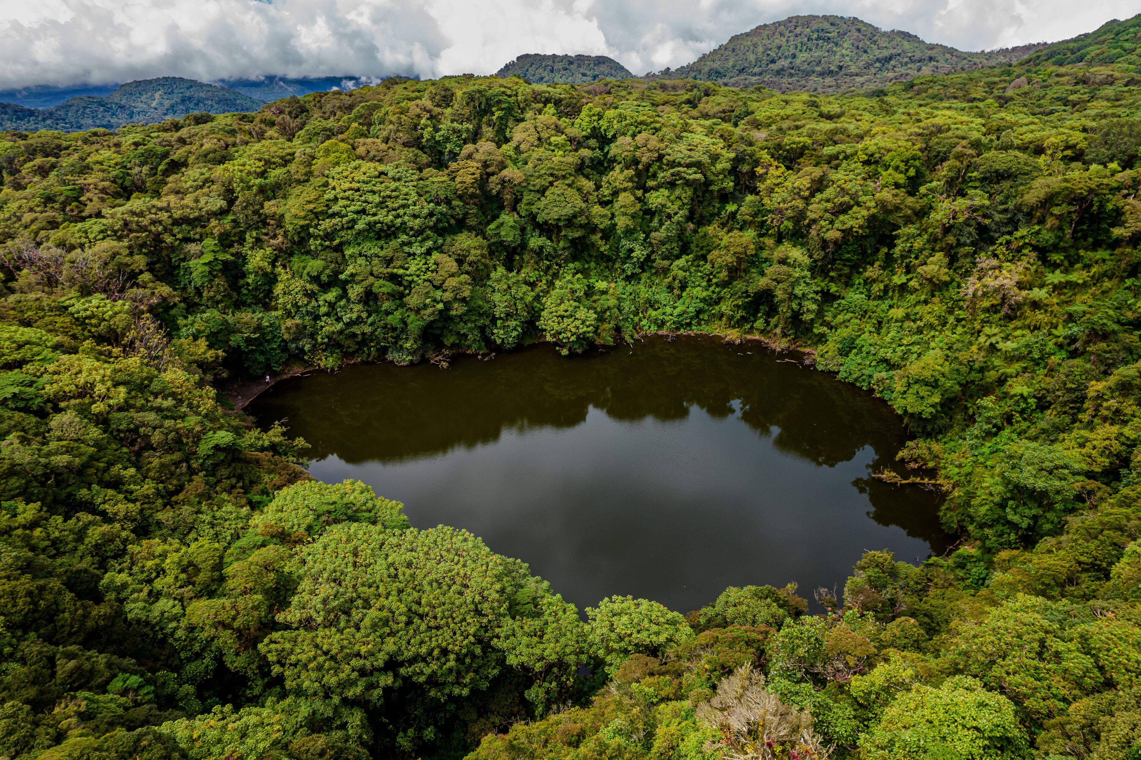 Beautiful aerial view of the Barva Volcano in the Braulio Carrillo National Park, its dens rain forest  in Costa Rica