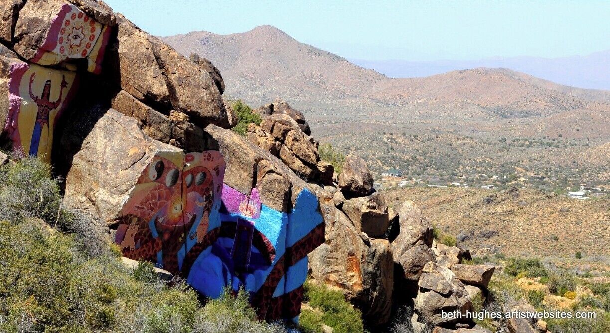 The hills above Chloride Az, Roy Purcell's "The Journey" painted in 1966. #roadtrip

You will need a 4 wheel drive to get to these or hike the 1 mile and a half.
The wilderness above  these murals is beautiful, wild flowers and wild horses
