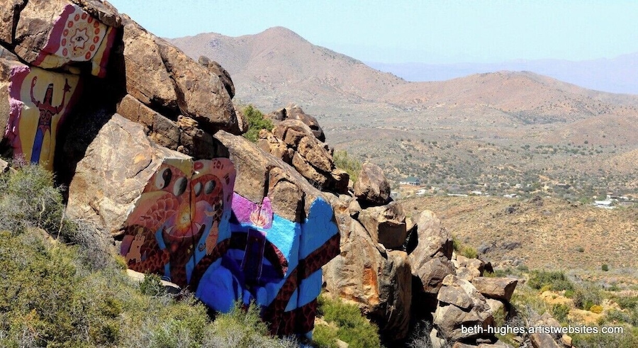 The hills above Chloride Az, Roy Purcell's "The Journey" painted in 1966. #roadtrip
You will need a 4 wheel drive to get to these or hike the 1 mile and a half.
The wilderness above these murals is beautiful, wild flowers and wild horses