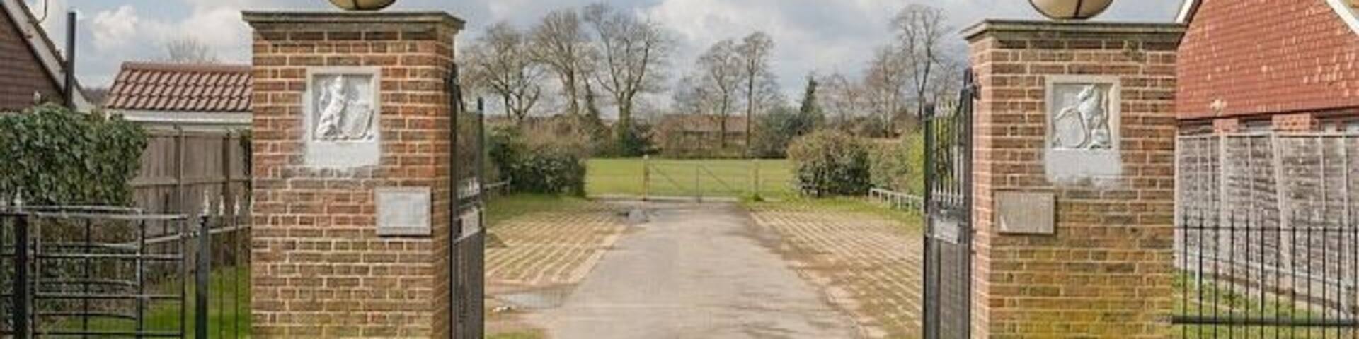 Entrance to King George's Field, Denmead From ashling Park Road. The field is a recreation ground.