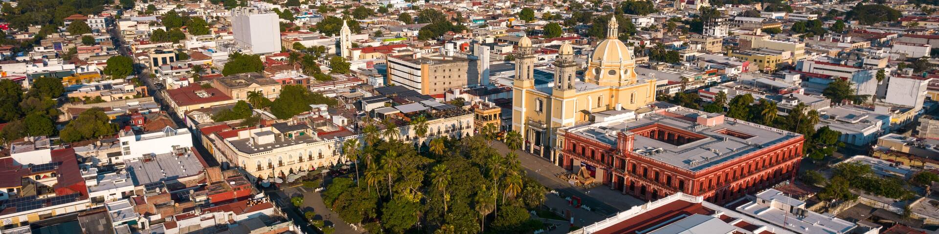 Aerial view of Central Garden at Colima, Colima. México.