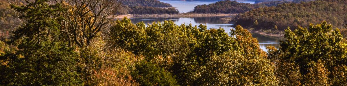 Looking out over Norfork Lake and the surrounding mountains in Mountain Home, Arkansas