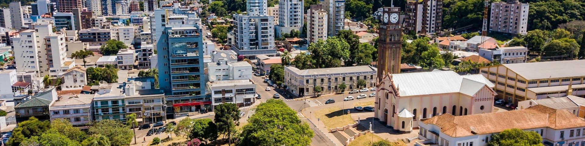 Marau RS. Aerial view of the parish church, central square and city center of Marau, state of Rio Grande do Sul