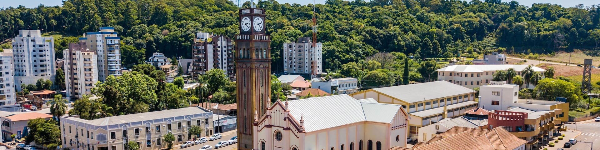 Marau RS. Aerial view of the parish church and city center of Marau, state of Rio Grande do Sul