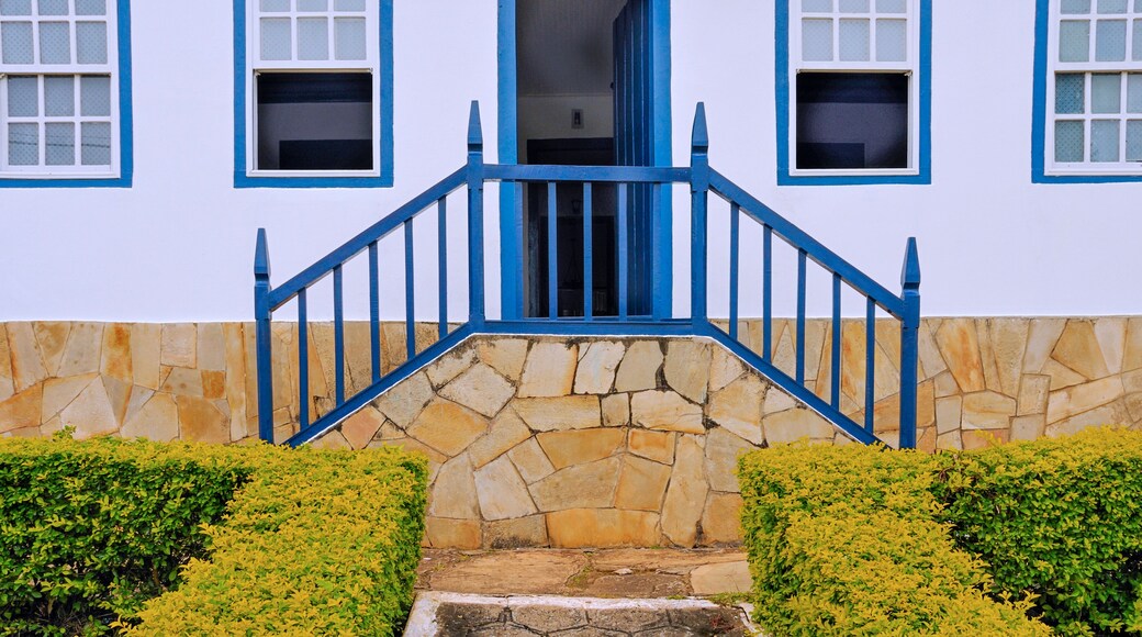 Colonial house door and windows in Corumbá de Goiás. This city was founded in 1730 by the Bandeirantes, explorers came from Sao Paulo State in search of gold. Goias, Brazil, 2019