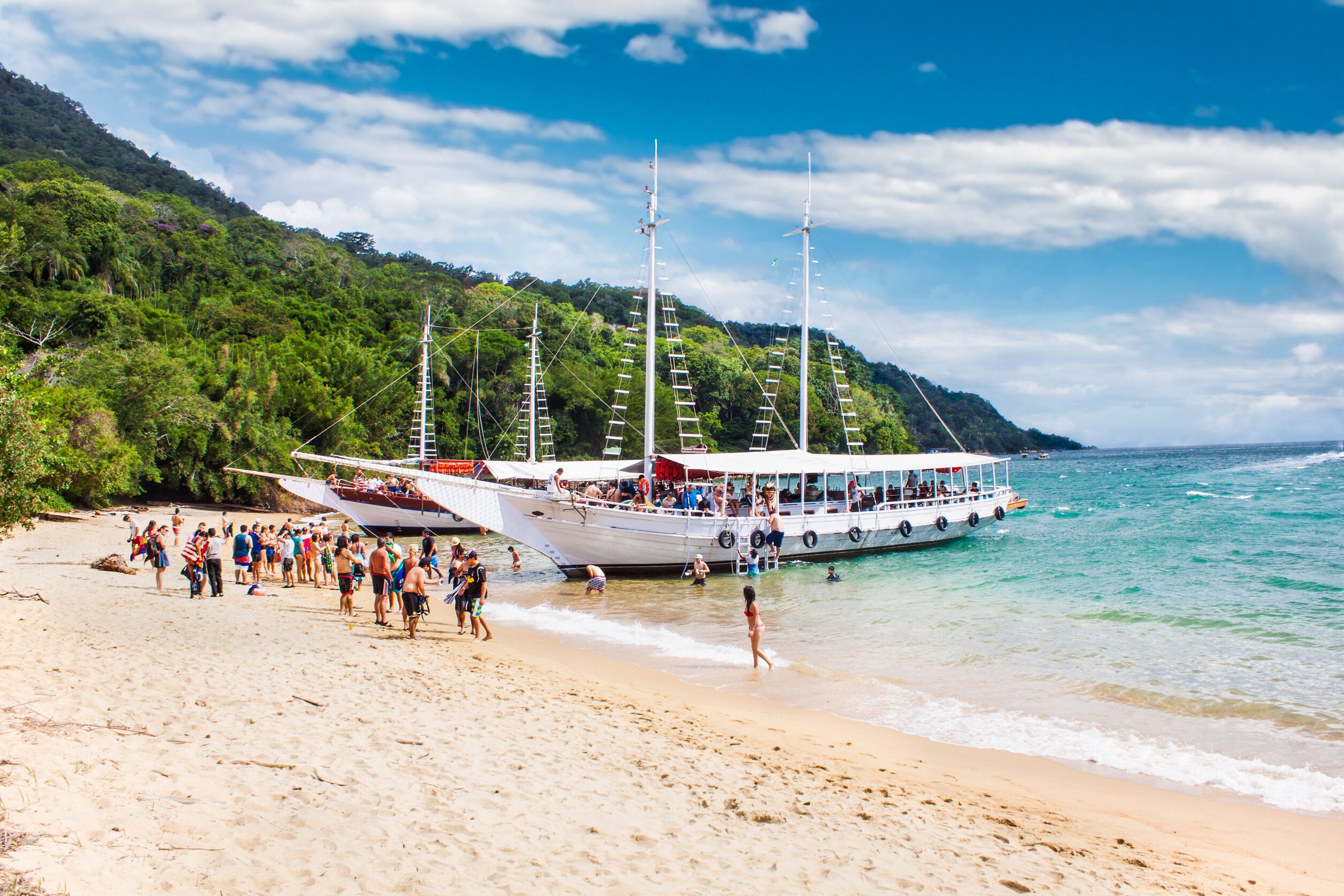 Tourists at beach Praia Lopes Mendes, Ilha Grande island, Rio de