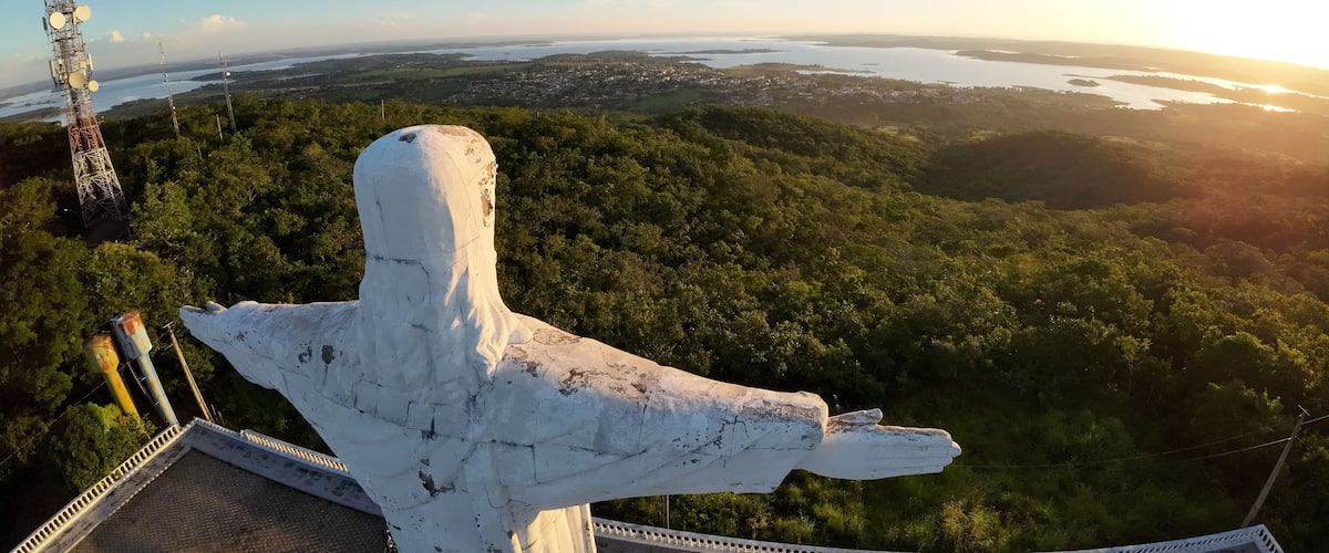 Aerial view of the iconic Jesus Christ statue, located in Tres Ranchos, Brazil