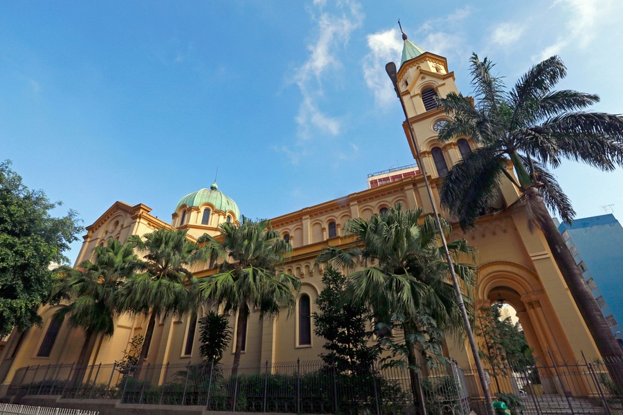 Facade of Santa Cecilia church. Downtown of Sao Paulo city, Brazil