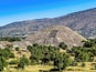 View of the Pyramid of the Moon from the Pyramid of the Sun, Teotihuacán, México. You can reach the site easily from Mexico City using public transportation.