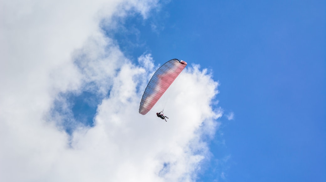 Paraglider flying over Himalaya mountains in summer day