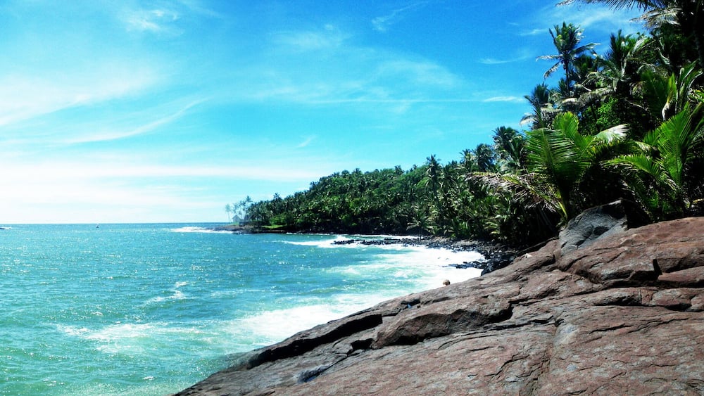 view from Royal island to the Devil's island in French Guiana. Tropical beach adventure concept.