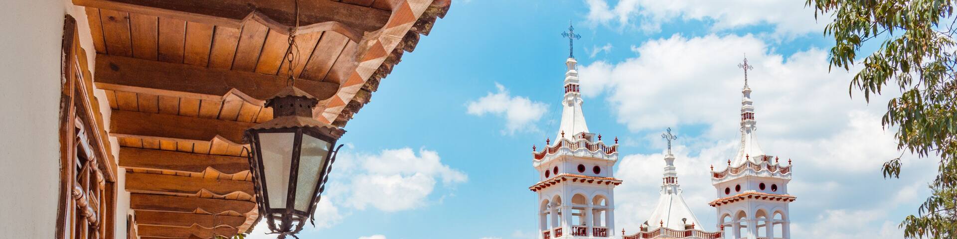 Beautiful Church of San Cristobal seen from a balcony at Mazamitla town in Jalisco, Mexico
