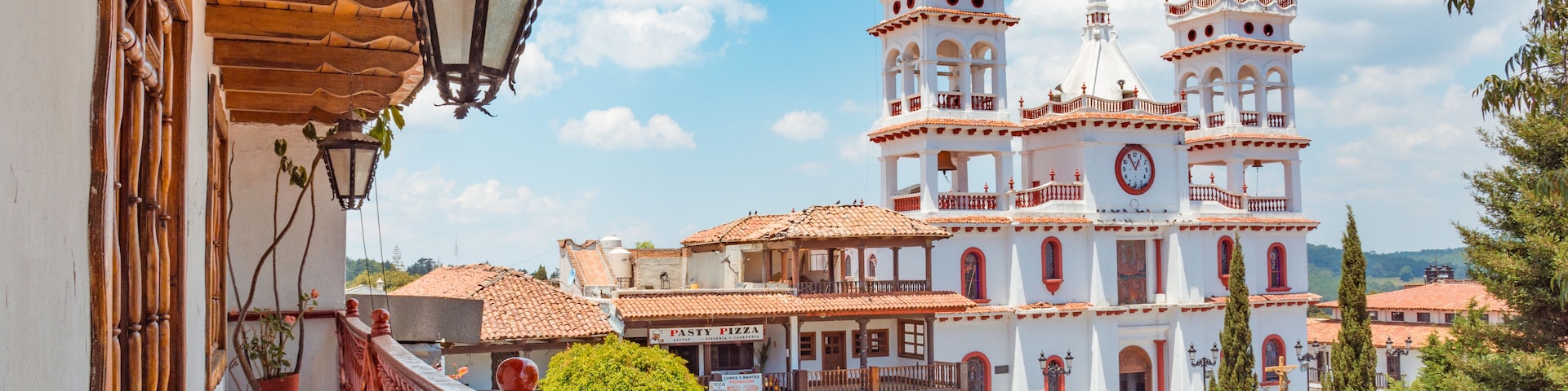 Beautiful Church of San Cristobal seen from a balcony at Mazamitla town in Jalisco, Mexico