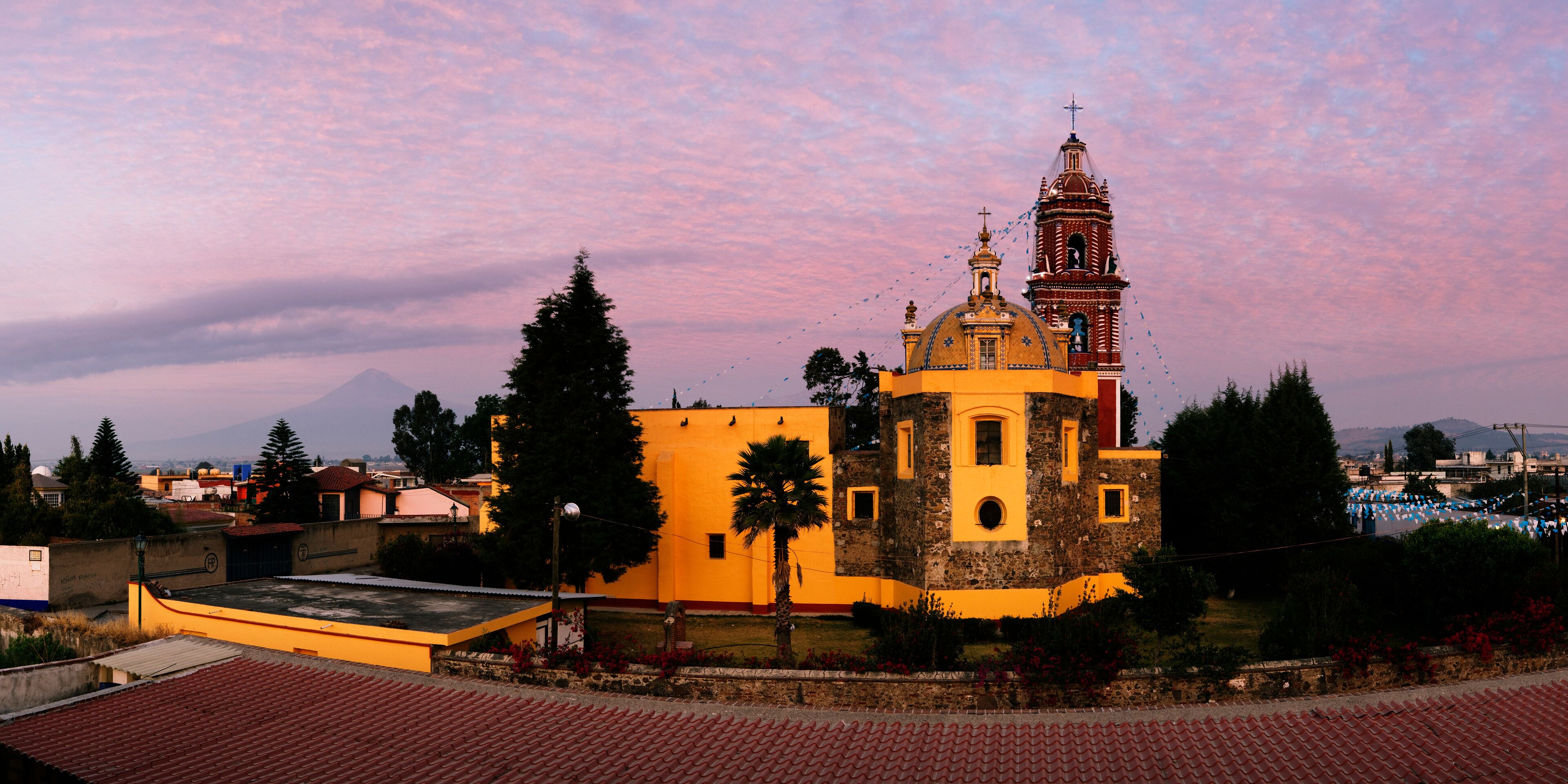 Church of Santa Maria, Popocatepetl Volcano in Background, Tonantzintla, Cholula, Mexico