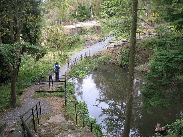Pond, Bush Estate A small burn has been dammed. There are ornamental paths here.