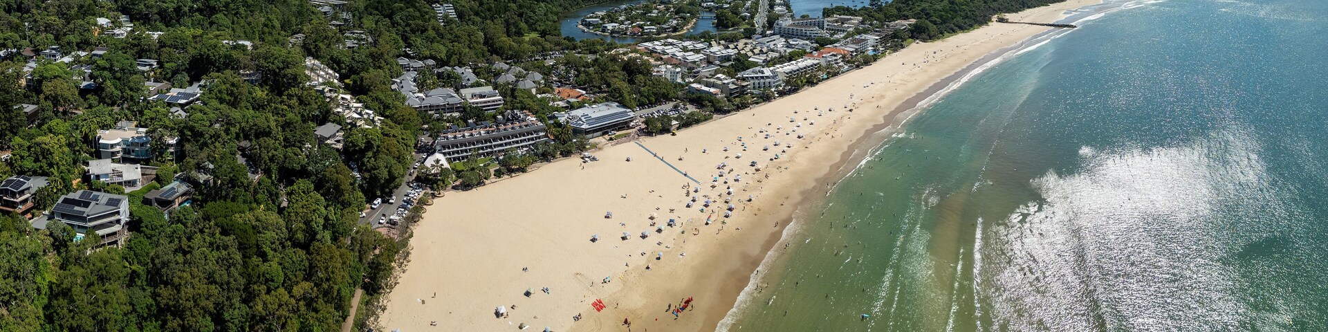 Aerial panoramic view of the stunning holiday town of Noosa on the Sunshine Coast, Queensland, Australia