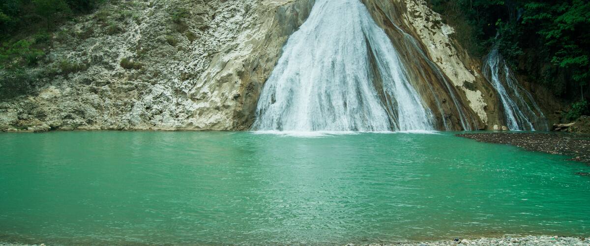 Bassin Zim, Haiti (Hinche) waterfall on a lake