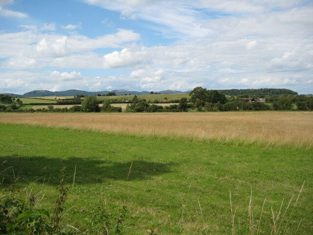 Farmland at Eldersfield View north across farmland from Eldersfield, the Malvern Hills can be seen on the horizon.